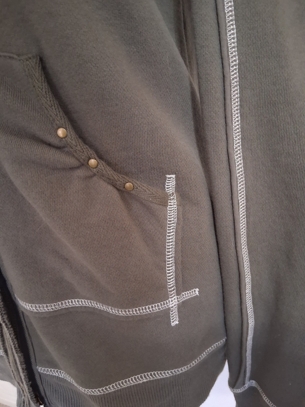 Free People Olive Green Zip Hoodie with Mint Patchwork - Picture 7 of 8